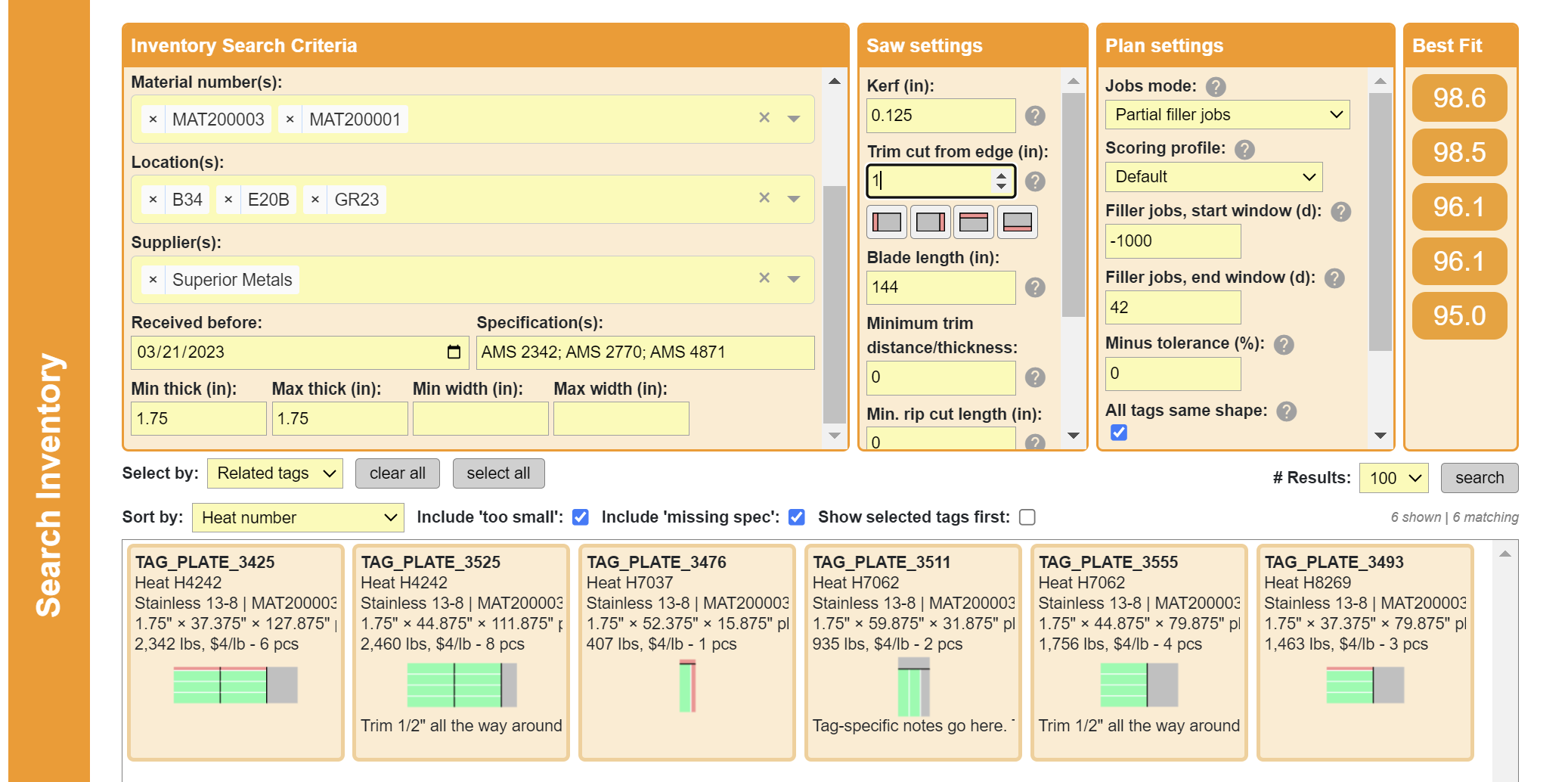 Search engine for plates and sheets