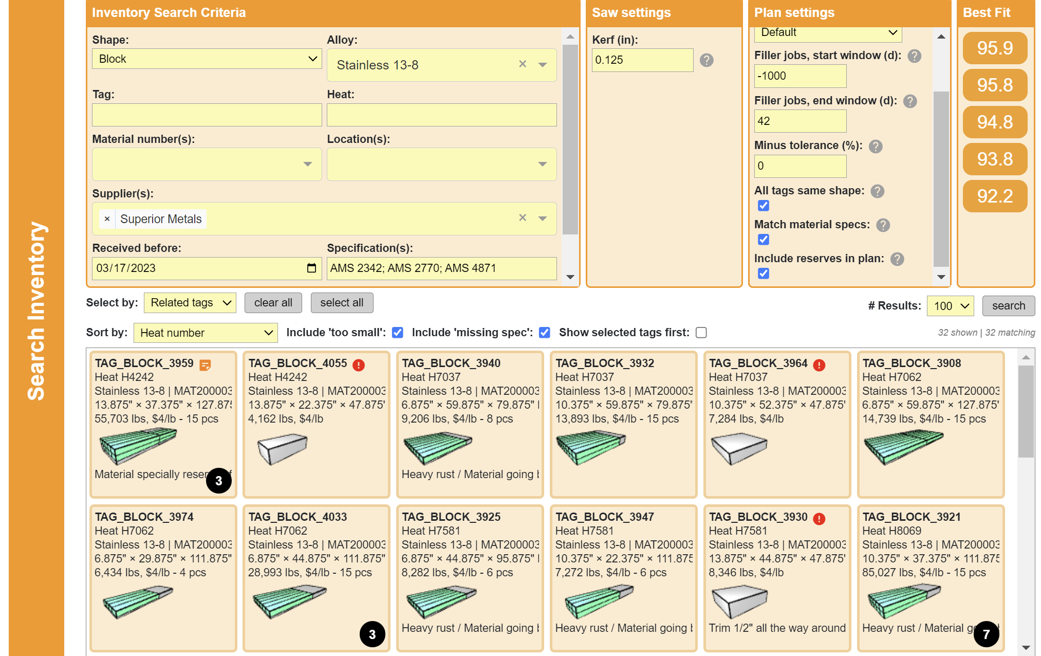 Search engine for blocks